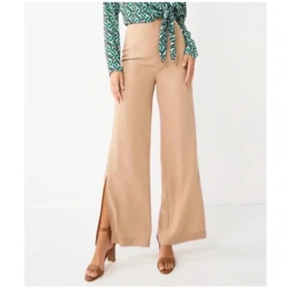 Intempo Pants - Intempo Slit High Waisted Wide Leg Pants Tan Womens 8